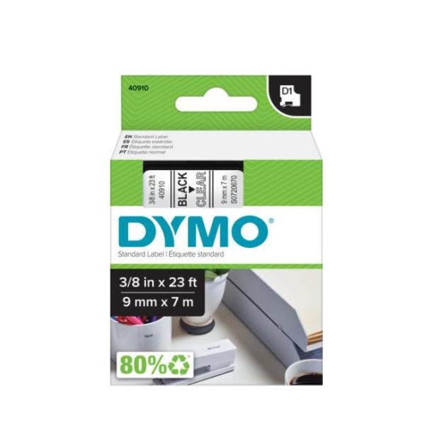Páska do štítkovača, 9 mm x 7 m, DYMO "D1", číra-čierna