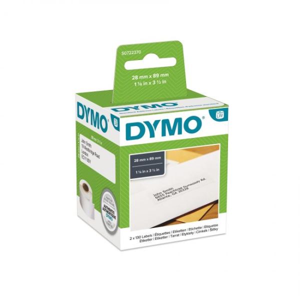 Etikety, do LW tlačiarní, 28x89 mm, 130 ks etikiet, DYMO, 2kotúč