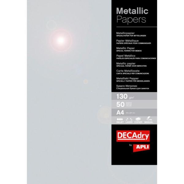 Metalický papier APLI A4 strieborná, 130g, 50 hárkov 