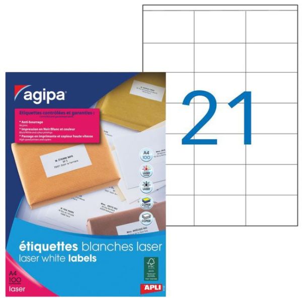 Etikety laser 70x42mm Agipa A4 100 hárkov 