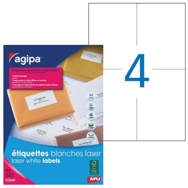 Etikety laser 105x148,5mm Agipa A4 100 hárkov 