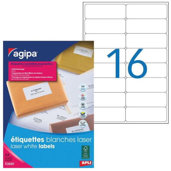 Etikety laser 99,1x33,9mm Agipa A4 100 hárkov 