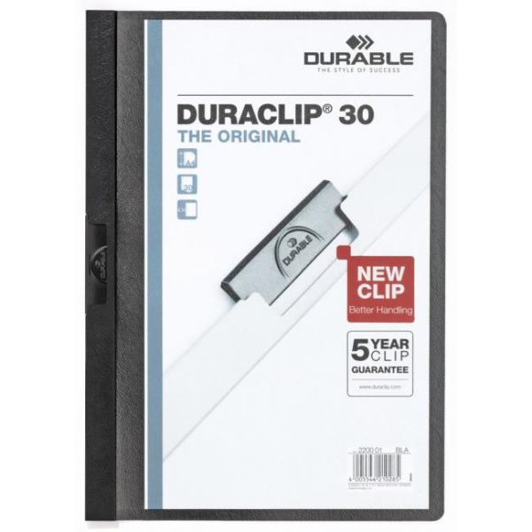 Rýchloviazač, s klipom, A4, DURABLE "DURACLIP® 30", čierny