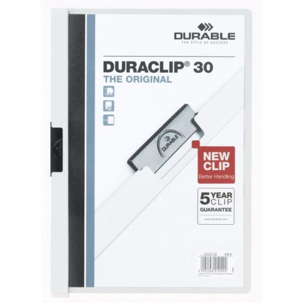 Rýchloviazač, s klipom, A4, DURABLE "DURACLIP® 30", biely
