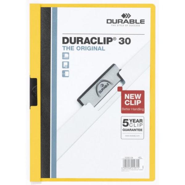 Rýchloviazač, s klipom, A4, DURABLE "DURACLIP® 30", žltá