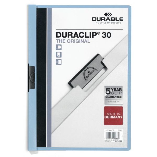 Rýchloviazač, s klipom, A4, DURABLE "DURACLIP® 30", modrý