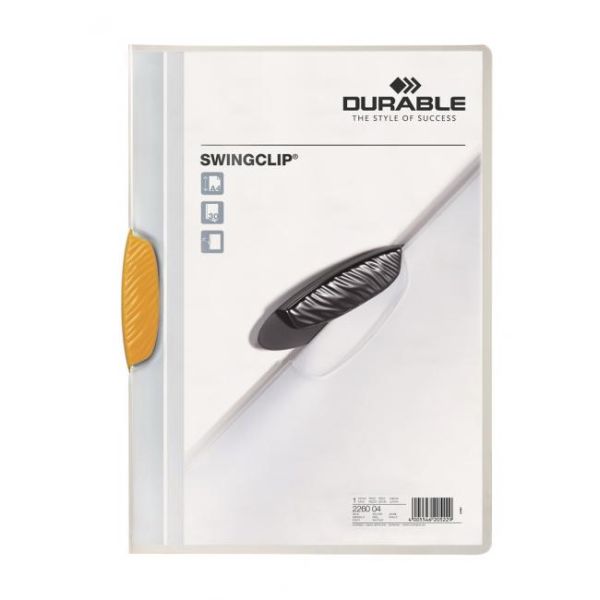 Rýchloviazač, s klipom, A4, DURABLE "Swingclip® 30", žltá