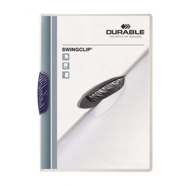 Rýchloviazač, s klipom, A4, DURABLE "Swingclip® 30", tmavomodrý