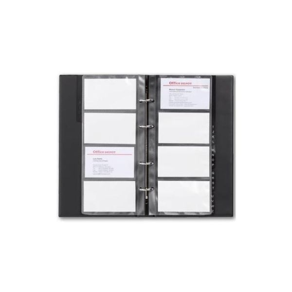 Vizitkár prenosný 4-krúžkový na 80 vizitiek s registrom KARTON PP čierny 