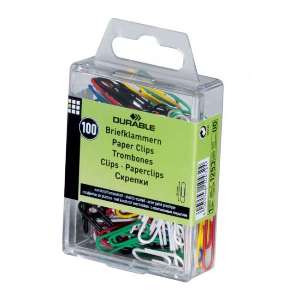 Spisové spony DURABLE 26mm potiahnuté plastom farebné 100ks 