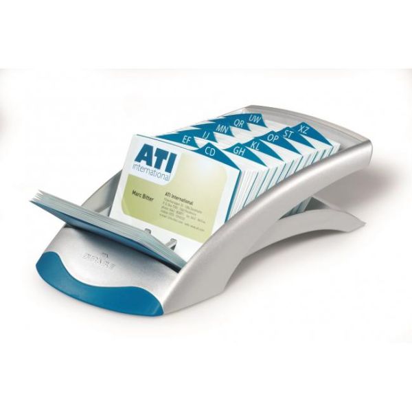 Stolový vizitkár na 200 vizitiek VISIFIX Desk VEGAS strieborný/modrý 