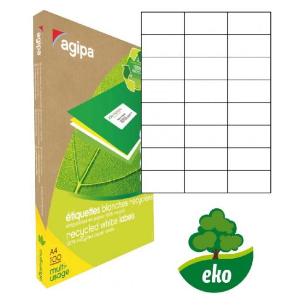 Etikety univerzálne recyklované 70x37mm Agipa A4 100 hárkov 