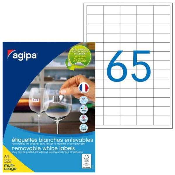Etikety univerzálne odnímateľné 38x21,2mm Agipa A4 100 hárkov 