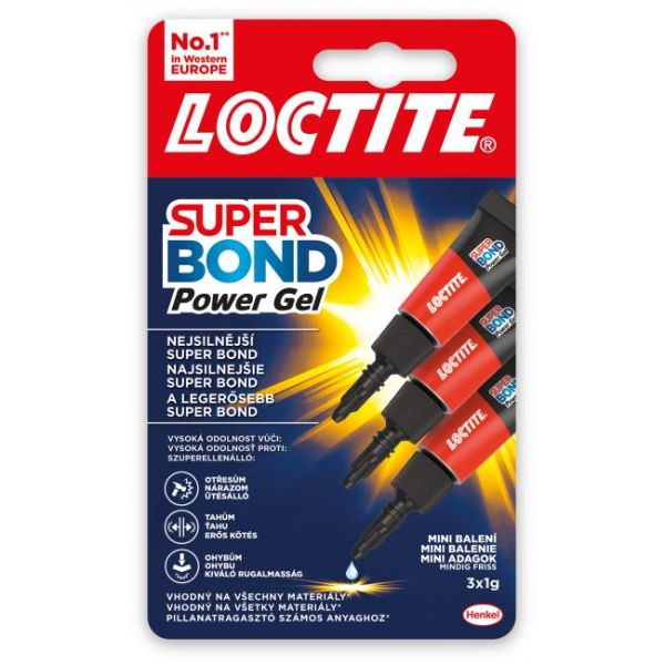 Sekundové lepidlo, gél, 3 x 1 g, HENKEL "Loctite Super Bond POWER Gél Mini Trio"