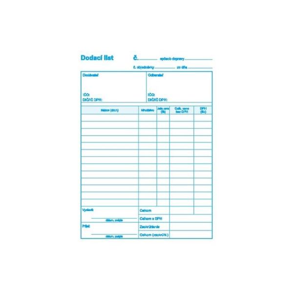 Dodací list s DPH, samoprepis, A4, 100 listov 