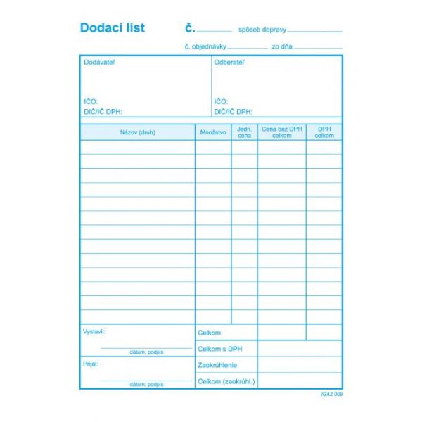 Dodací list s DPH, samoprepis, A5, 100 listov 