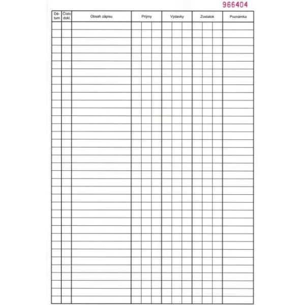 Pokladničná kniha, A4, číslovaná, 50x2listy 