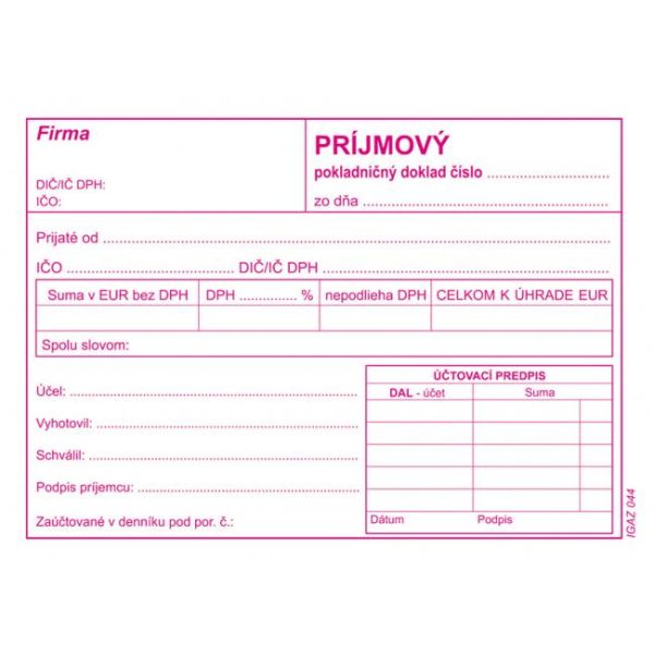 Príjmový pokladničný doklad A6 - samoprepis s DPH, 100 listov (44)