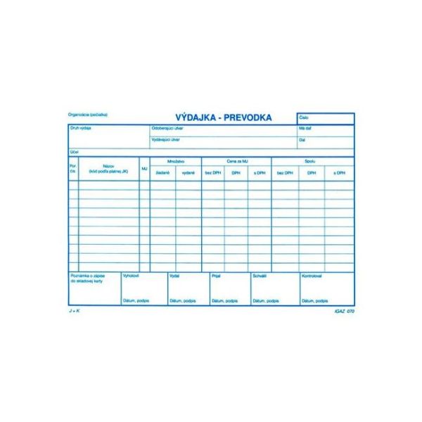 Výdajka - prevodka s DPH, A5, 100 listov 
