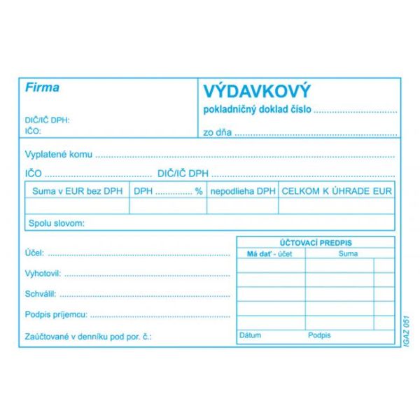 Výdavkový pokladničný doklad A6 obyčajný s DPH (51)