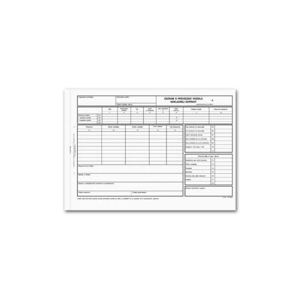 Záznam o prevádzke vozidla nákladnej dopravy, A4, 100 listov, číslovanie 
