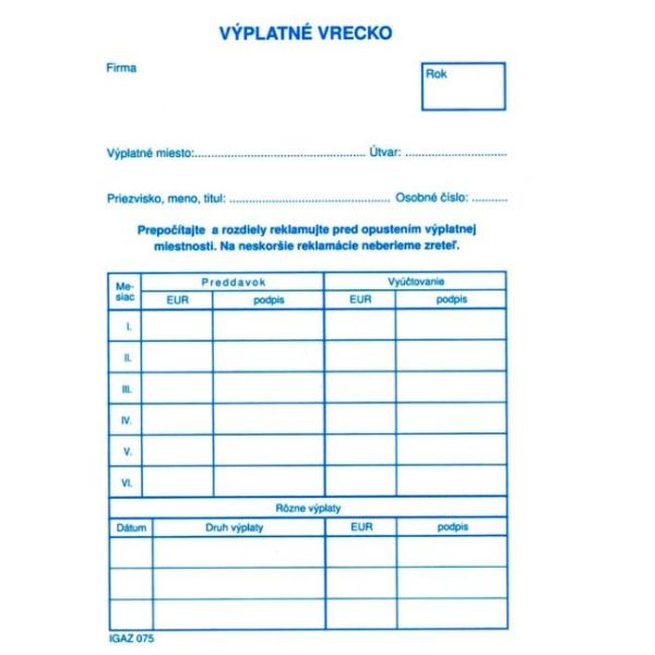 Výplatné vrecko, C6 