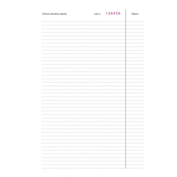 Stavebný denník, číslovaný, A4, 158 listov 