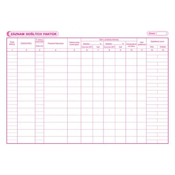 Kniha došlých faktúr, A4, 30 listov 