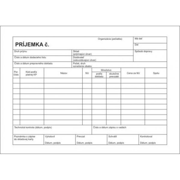 Príjemka, A5, samoprepis, 100 listov 