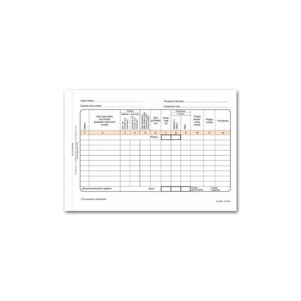 Záznam o prevádzke vozidla osobnej dopravy, samoprepis, A5, kniha, 100 listov 