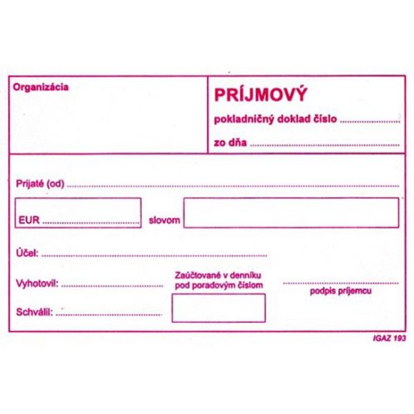 Príjmový pokladničný doklad A6 obyčajný bez DPH, 100 listov (193)