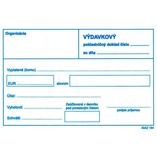 Výdavkový pokladničný doklad obyčajný bez DPH A6, 100 listov (194)