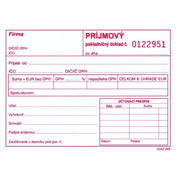 Príjmový pokladničný doklad A6 - samoprepis s DPH číslovaný (310)