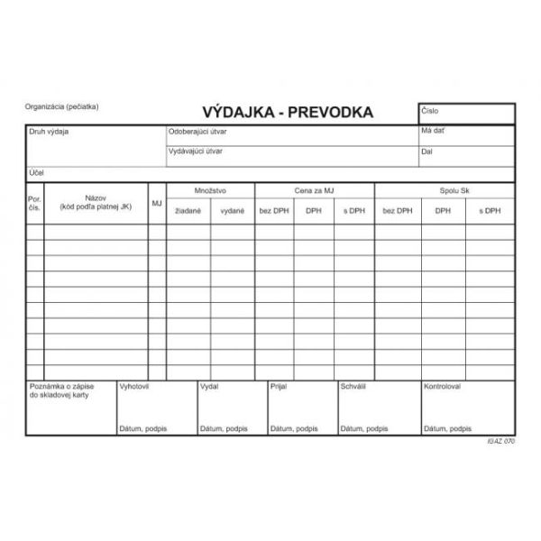 Výdajka - prevodka, A5, s DPH, samoprepis, s kartónovou obálkou a podložkou, 100 listov 