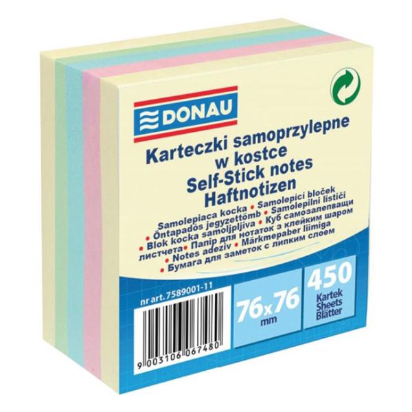Samolepiaci bloček Donau 5 pastelových farieb 76x76mm 450l 