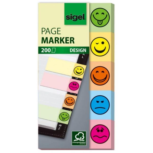 Záložky, papierové, 5x40 listov, 20x50 mm, SIGEL "Smile", mix farieb, 200list