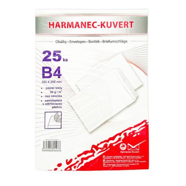 Poštové obálky B4 s páskou, biele, 25 ks 90g 