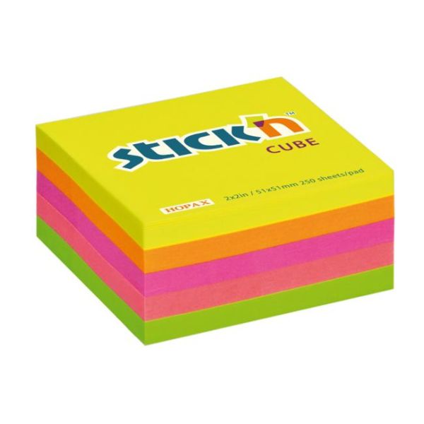 Samolepiaci bloček Stick’n Hopax mini, 51x51 mm, neon mix 