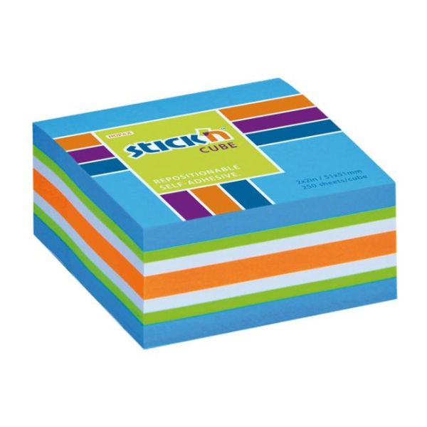 Samolepiaci poznámkový blok, 51x51 mm, 250 listov, STICK N, neónovo modrá, 250list