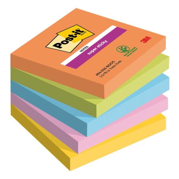 Samolepiaci bloček Post-it Super Sticky BOOST, veľkosť 76x76 mm, 5 bločkov po 90 lístkov 