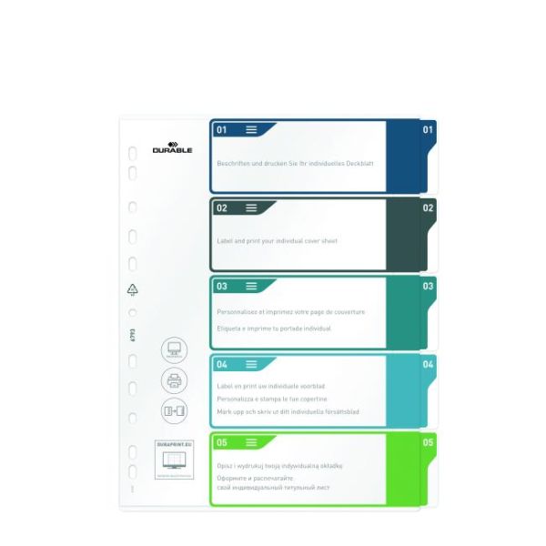 Plastový rozraďovač DURABLE 1-5 potlačiteľný farebný 