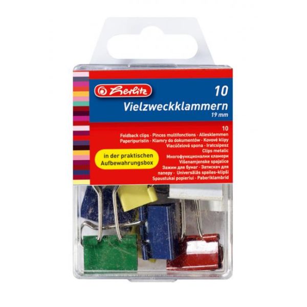 Klipy na dokumenty Herlitz 19mm farebné 10ks 