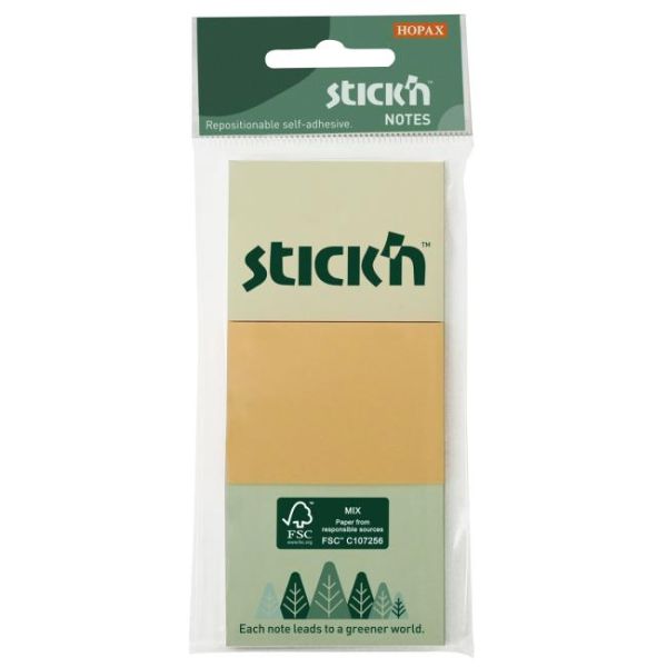 Samolepiaci bloček Stick’n Hopax, 38x51 mm, mix pastelových farieb, 3x100 lístkov 