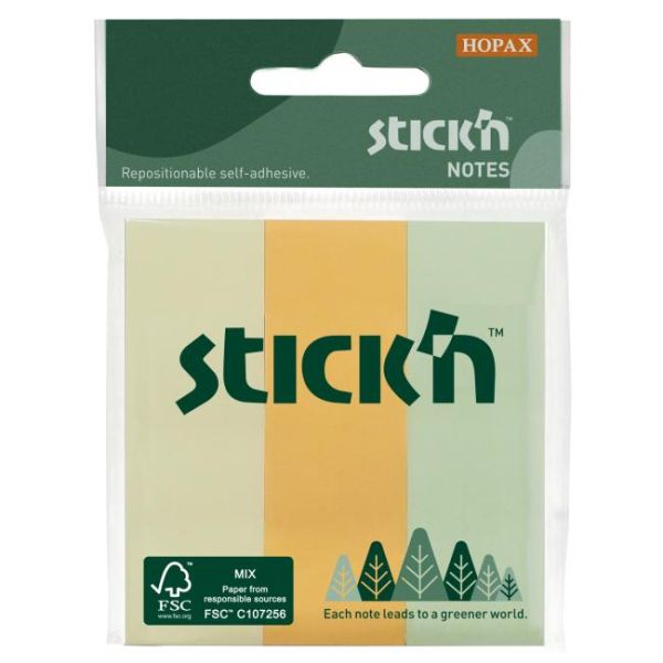 Samolepiaci bloček Stick’n Hopax, 76x25 mm, mix pastelových farieb, 3x50 lístkov 