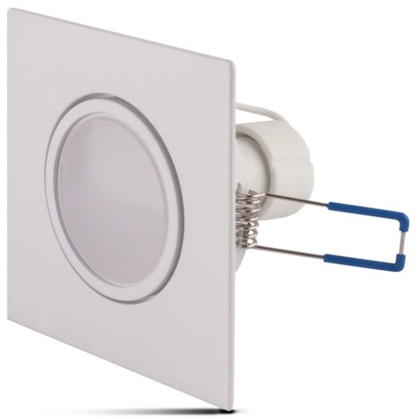 Štvorcový biely rámček + LED žiarovka GU10, 5W, 230V, 3000K, biela teplá + zásuvka GU10