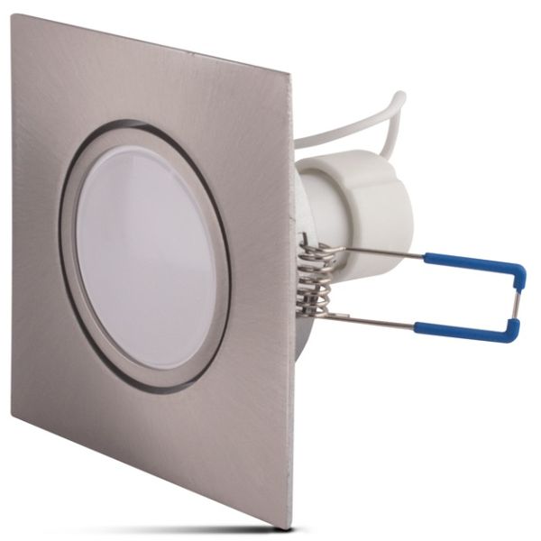 Štvorcový kovový rámček + LED žiarovka GU10, 5W, 230V, 3000K, biela teplá + zásuvka GU10