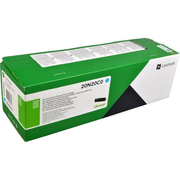 Toner Lexmark 20N20C0, CS331, CS431, CX331, CX431, azúrová (cyan), originál
