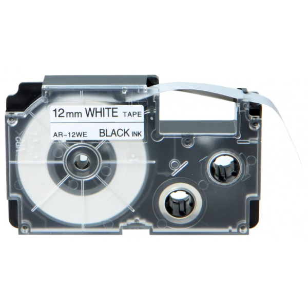 Páska do štítkovača Casio XR-12WE1, 8m, 12mm, čierna tlač / biely podklad, alternatívna