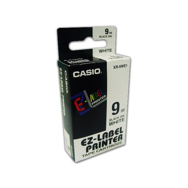 Páska do štítkovača Casio XR-9WE1, 8m, 9mm, čierna tlač / biely podklad, originál