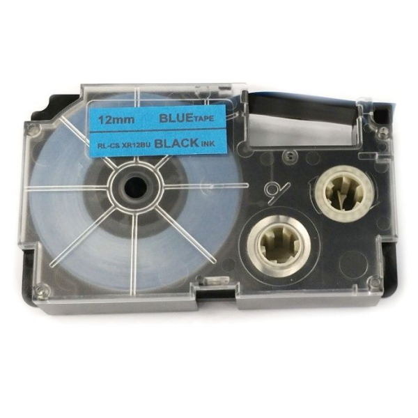 Páska do štítkovača Casio XR-12BU1, 8m, 12mm, čierna tlač / modrý podklad, alternatívna